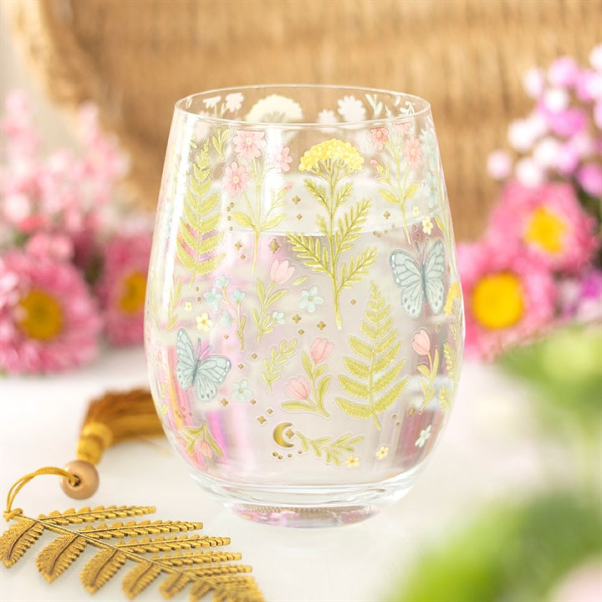 Luna Bloom Floral Print Stemless Glass