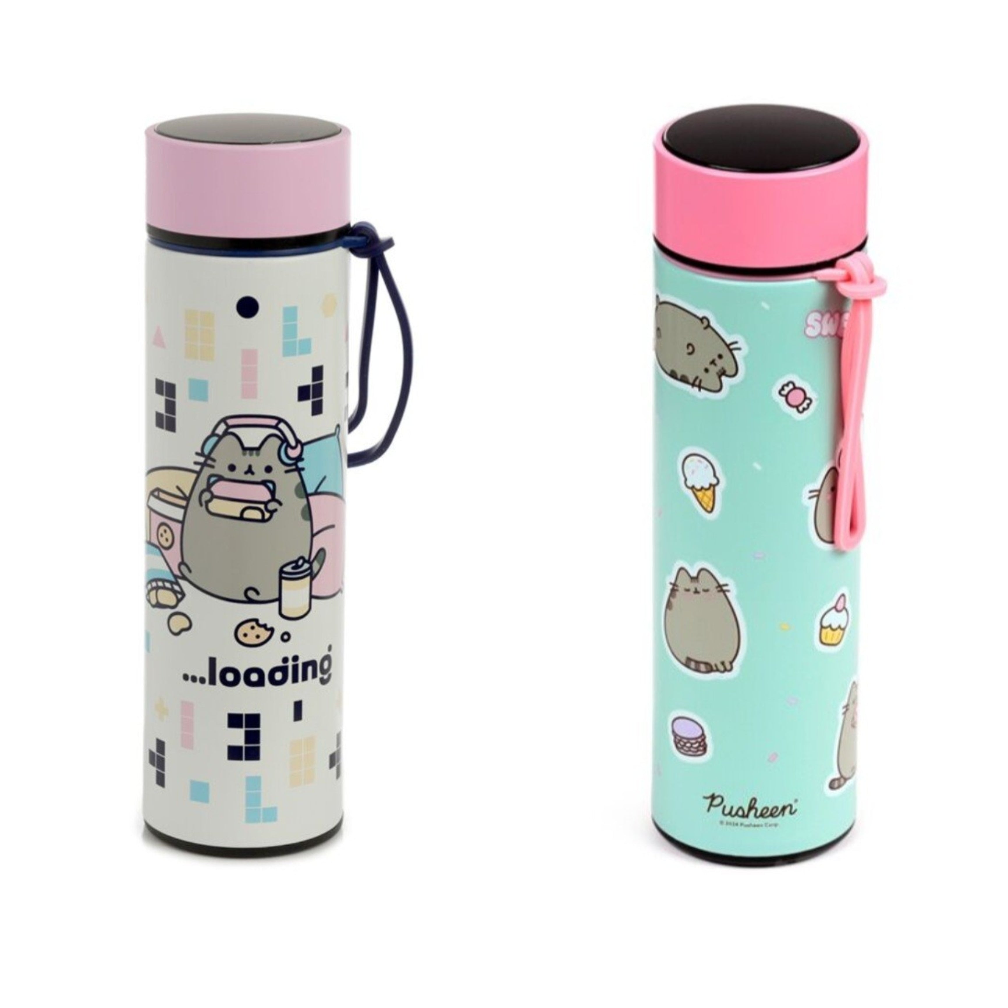 Pusheen the cat drinks bottle digital thermometer